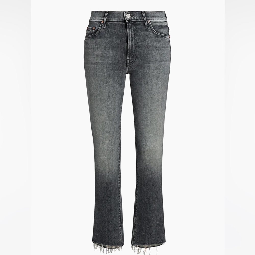 NWOT MOTHER Trendy Crop Fray Jeans Black/Gray Denim Size 25 High Rise